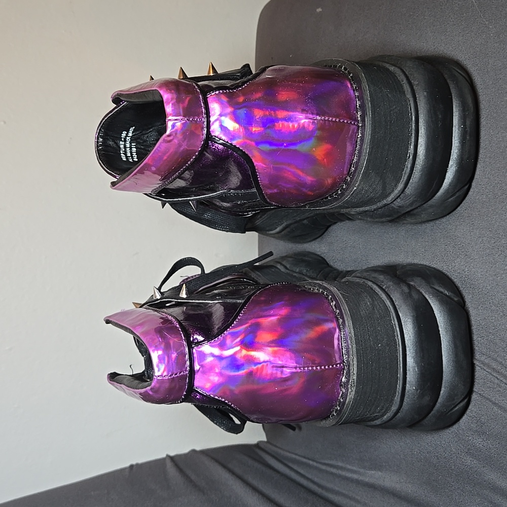 Demonia Plant Neptunez 100 UV Unisex Platform Purple Glitter Hologram Sneakers - Picture 9 of 16